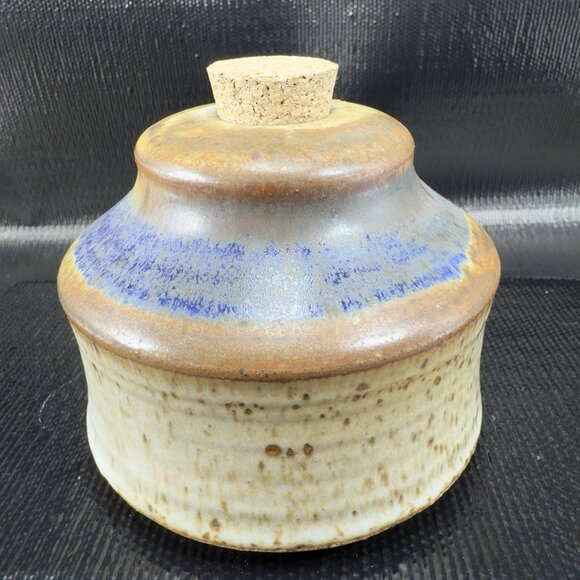 Hand Made Stoneware Pottery Container Bottle W Cork Lid Folk Art Artist Signed - Picture 1 of 9